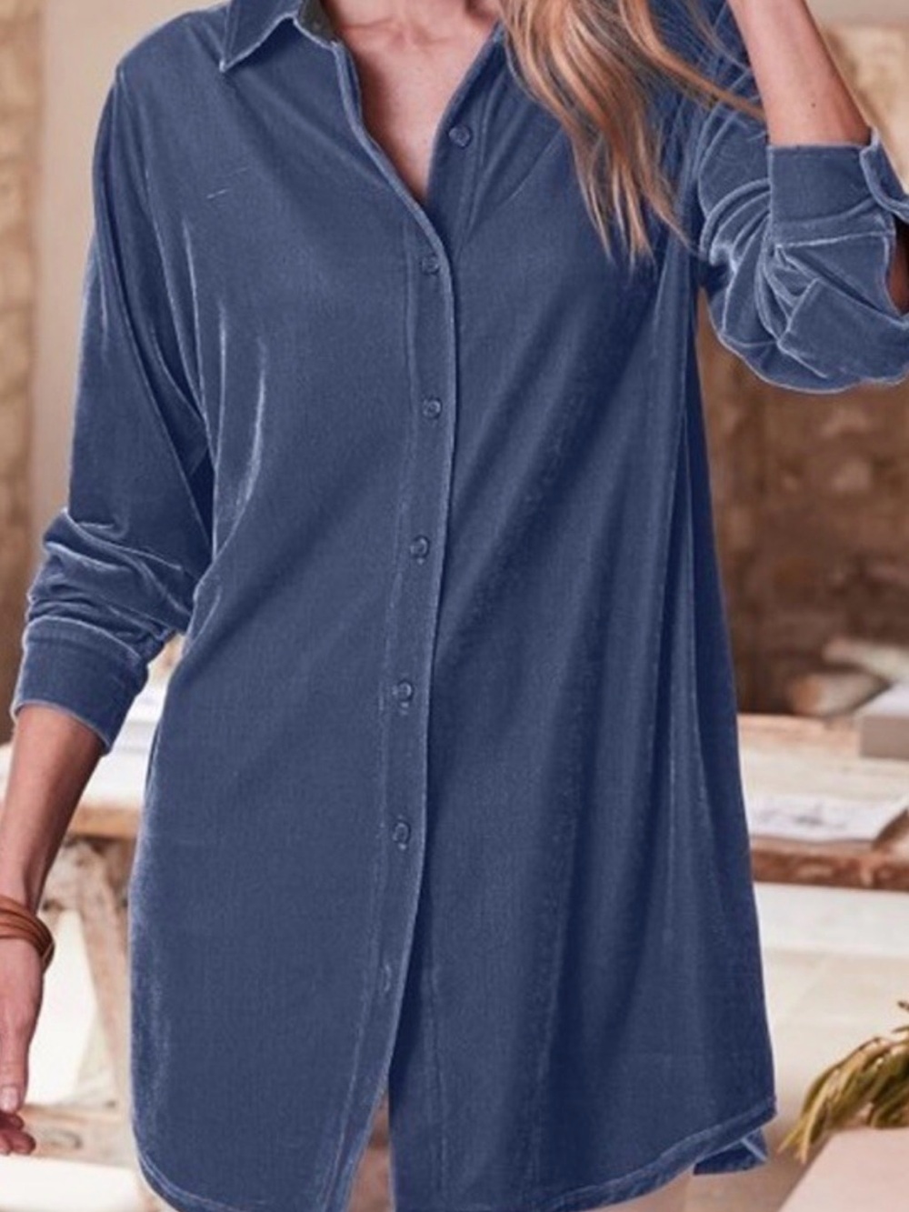 Soft Surroundings Slate Blue Button-Front Women's Tunic Shirt